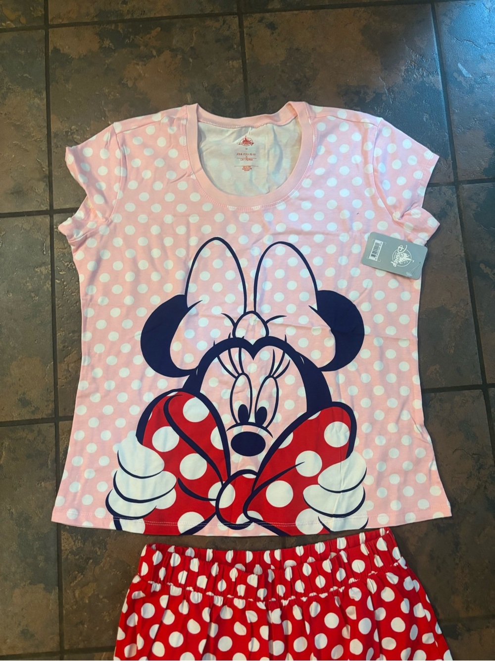 💜Pink Minnie Mouse Polka Dot Pajama Set - Pink & Red - Picture 3 of 4